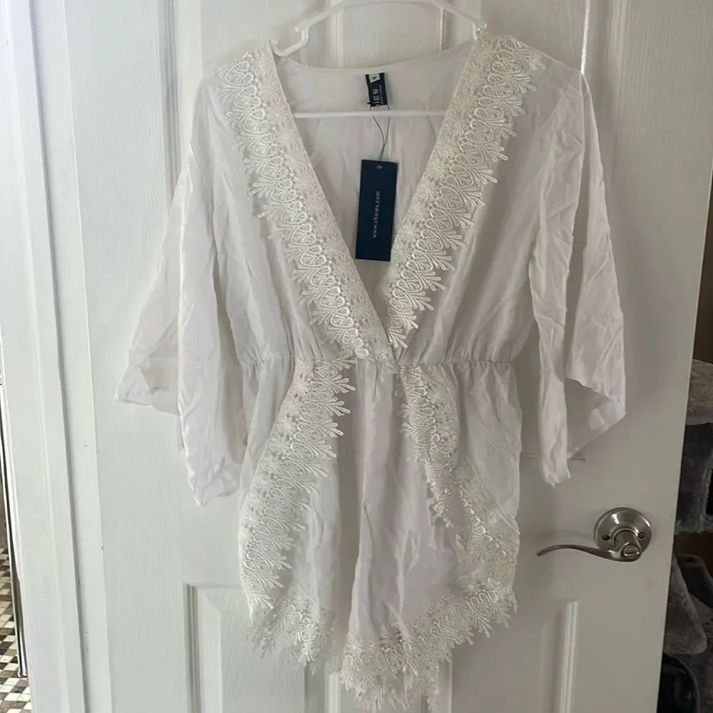 Lace Romper Swimsuit Cover Up/Bride Outfit bridal honeymoon bachelorette size m